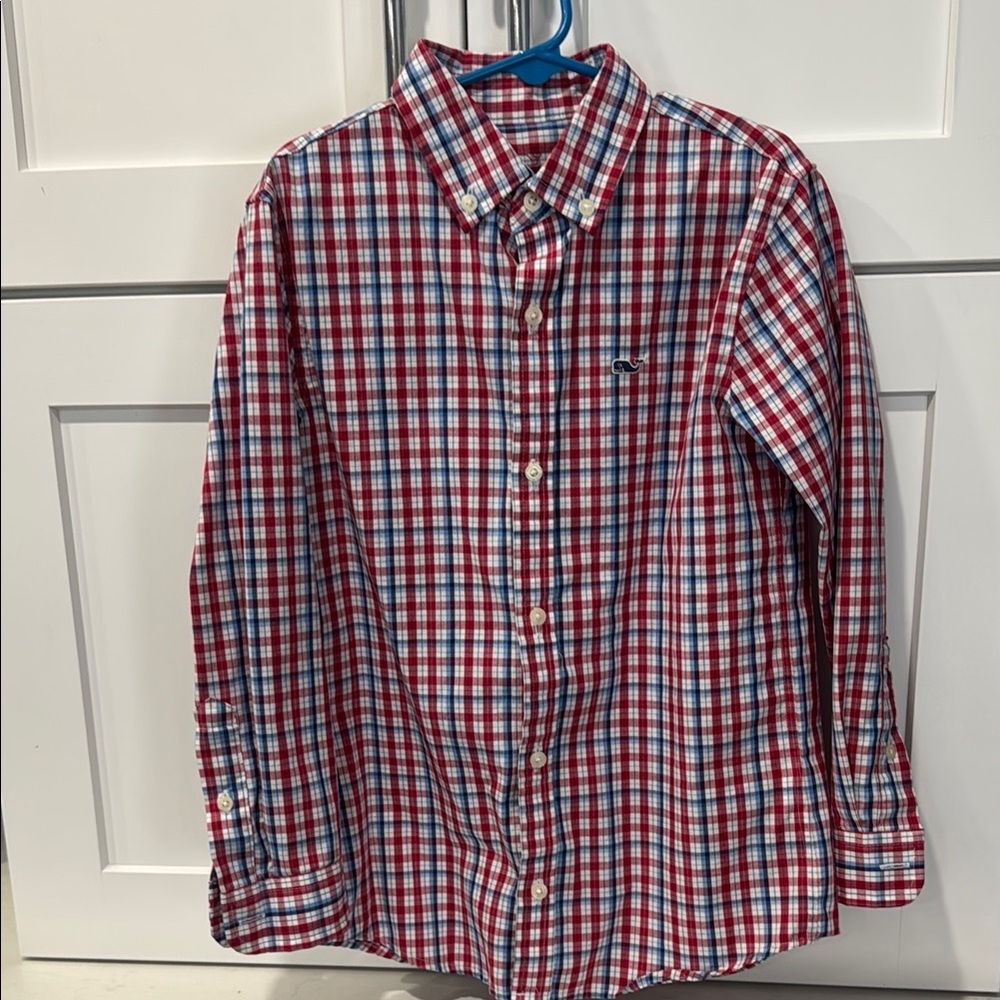 Vineyard Vines Kids Red and Blue Plaid Button-Down Shirt